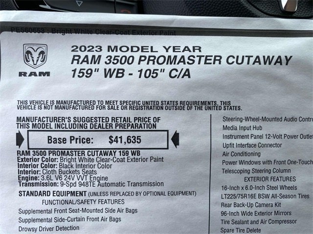 2023 RAM Ram ProMaster RAM PROMASTER 3500 CUTAWAY 159' WB / 104' CA
